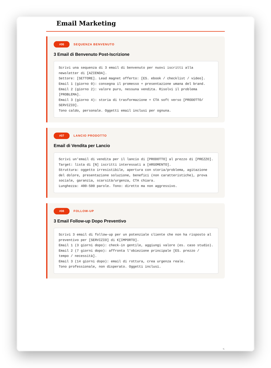 Pagina con prompt pronti all'uso